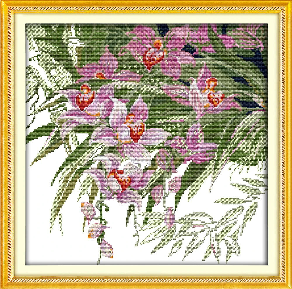 Öröm vasárnap előnyomott keresztszemes Készlet Könnyű Minta Aida Lepecsételt Szövet Hímzés Set-Orchidea (3)