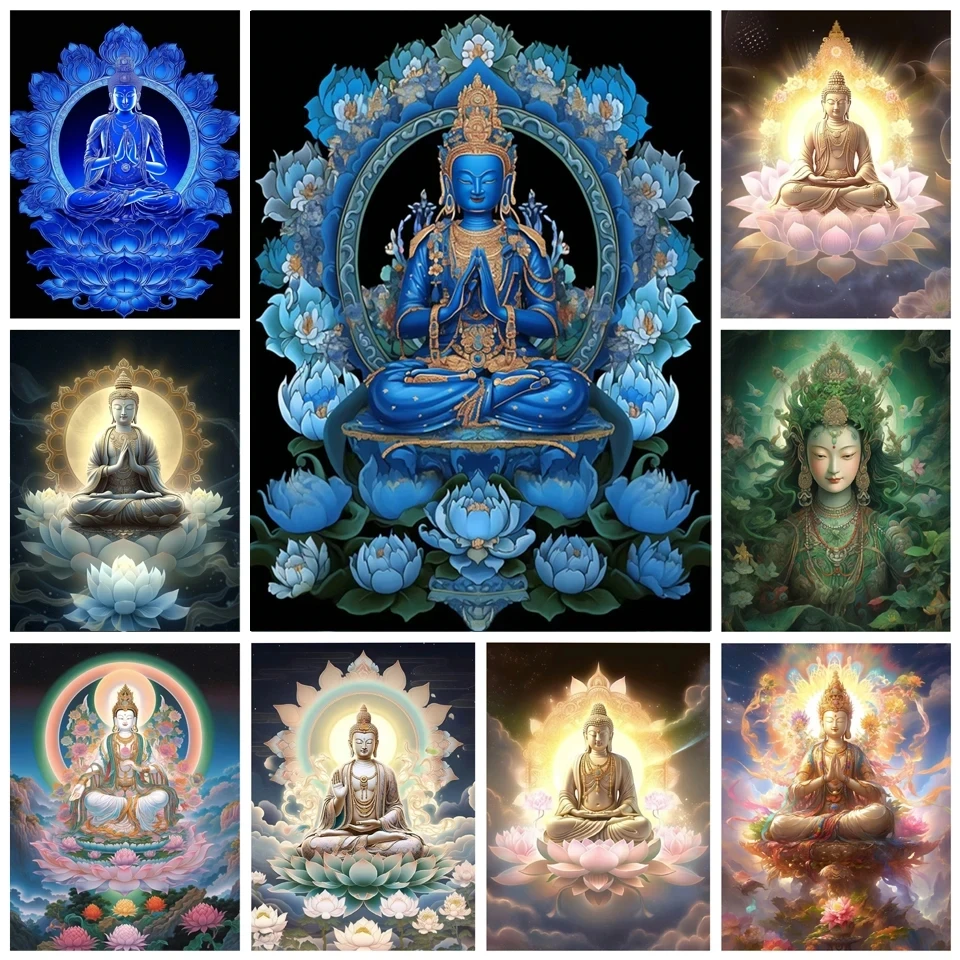 5D Gyémánt Art Festmény Arany Buddha-Szobor Mozaik Lotus Táj Hímzés Kit Cross Stitch Új Vallást, Dekoráció, Otthon EE3845