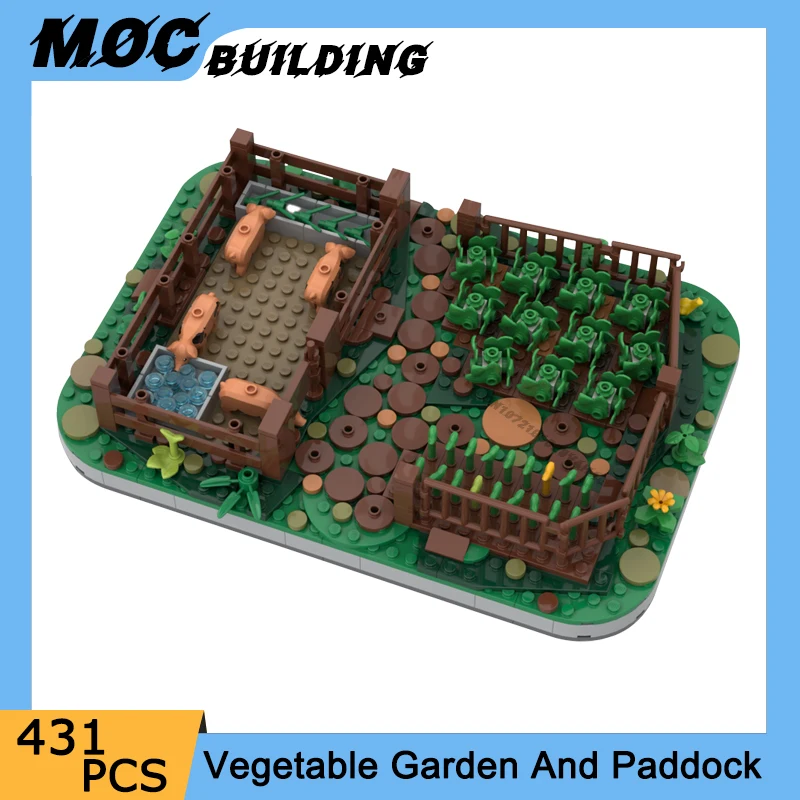 MOC Középkori veteményeskert, Valamint Paddock Modell építőkövei haszonállatok Mezőgazdasági Ültetés DIY Tégla Kastély Játékok, Karácsonyi Ajándékok,
