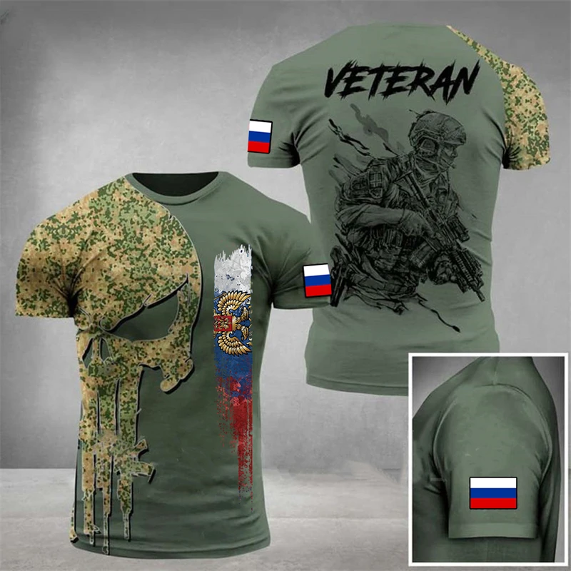 2023 Új Divat Póló Férfi Oroszország Hadsereg-veterán Ország Zászló 3d Nyomtatott Kiváló Minőségű Póló Nyári O-nyakú Férfi Ruházat