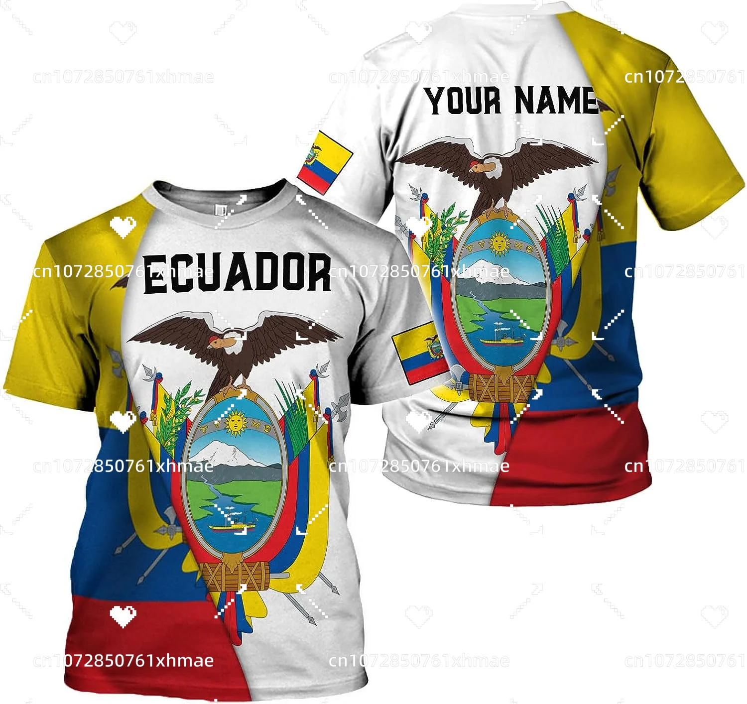 Personalizada Ecuador Zászló Kabát Póló Férfi Női Alkalmi Kerek Nyak Túlméretezett Rövid Ujjú Divat Harajuku Utca Maximum