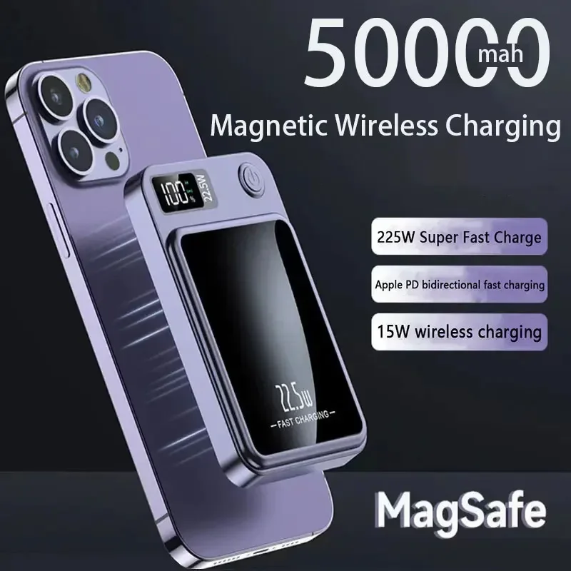 50000mAh Hordozható Macsafe Mágneses Energia Bank Gyors Vezeték nélküli Töltő iphone 12 13 14 Pro Max Külső Kiegészítő Akkumulátor