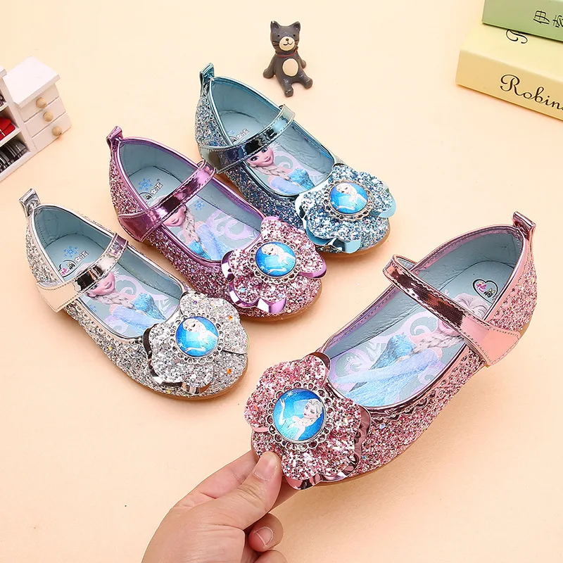 Disney lány alkalmi cipő, tavaszi új gyermekek egyetlen cipő lányok lapos cipő hercegnő elsa cipő bowknot bőr cipő